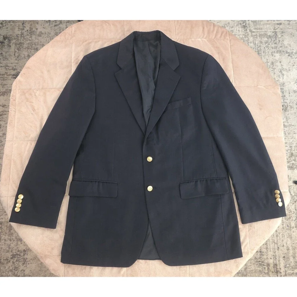 Lauren Ralph Lauren Navy Wool Blazer Mens 40R Gold Anchor Buttons Classic Preppy